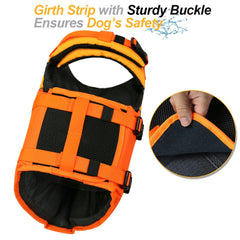VIVAGLORY sports style dog life vest back view showcases reflective safety and visibility in low light.