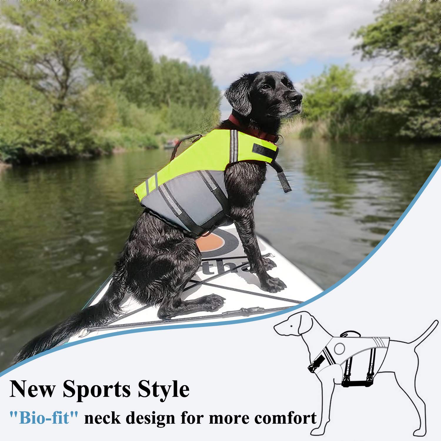 VIVAGLORY Sports Style Dog Life Vest buoyancy foam supports steady paddling.