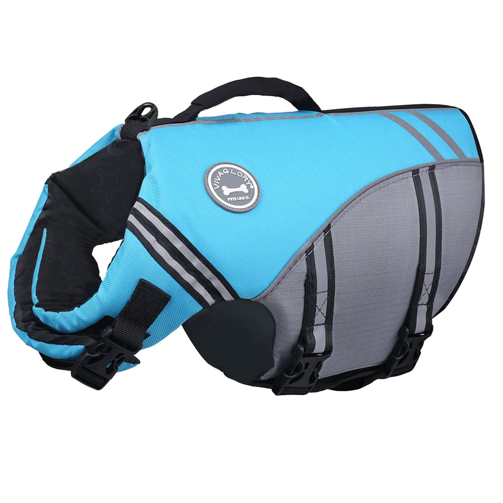 VIVAGLORY sports style life vest with open neck for unrestricted movement during swimming.
