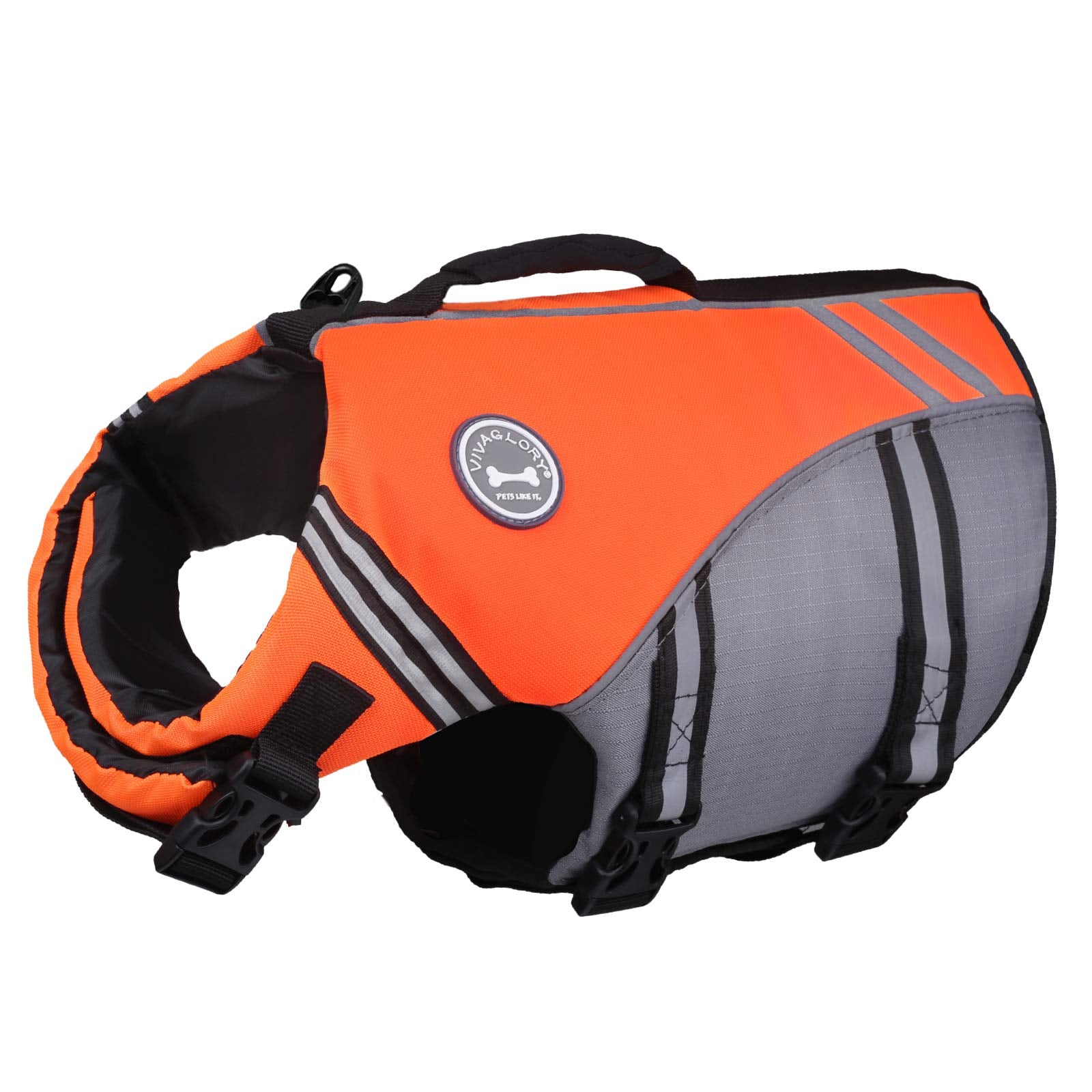 VIVAGLORY sports style dog life vest front view promoting unrestricted swimming and comfort