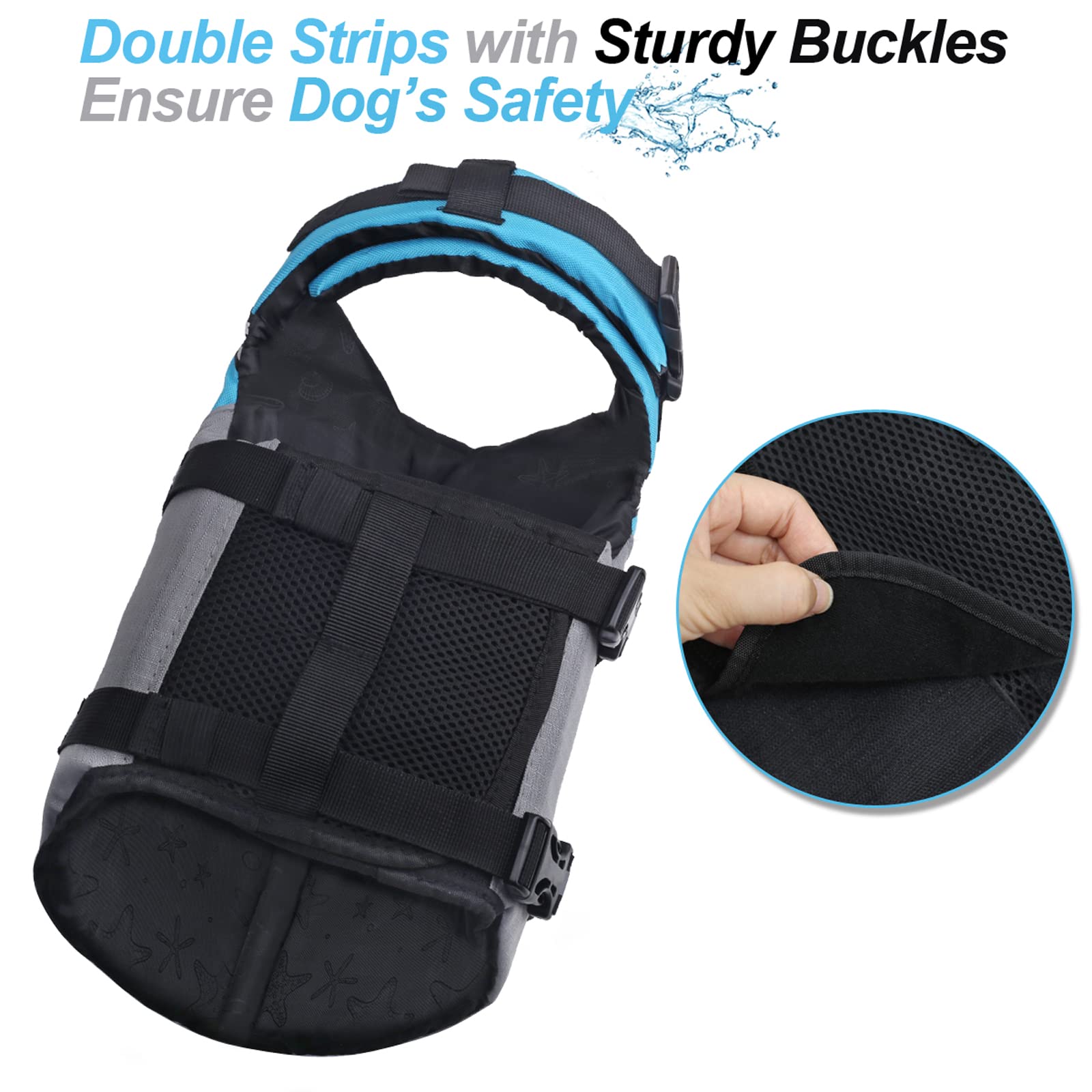 VIVAGLORY life vest featuring a sturdy handle and D-ring for quick rescue and control.