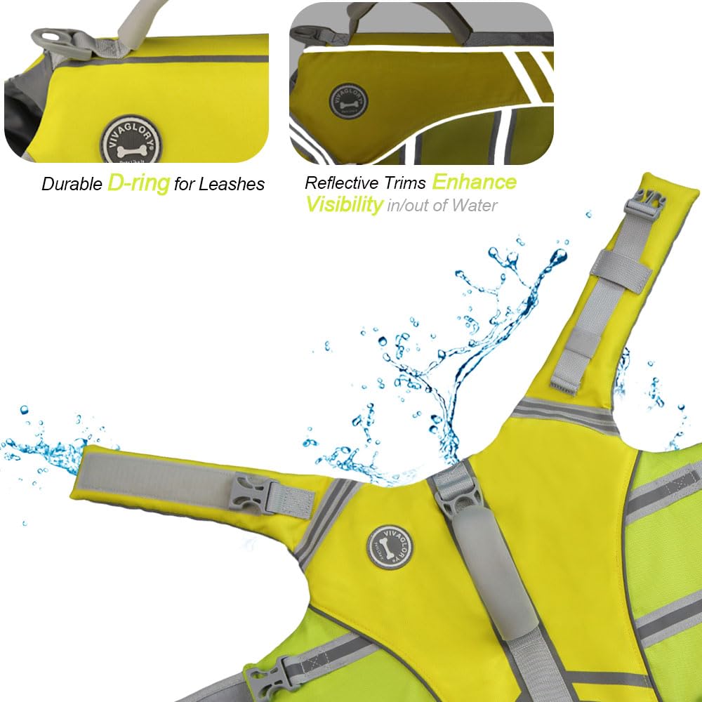 VIVAGLORY dog life jacket with handle and D-ring for quick rescue