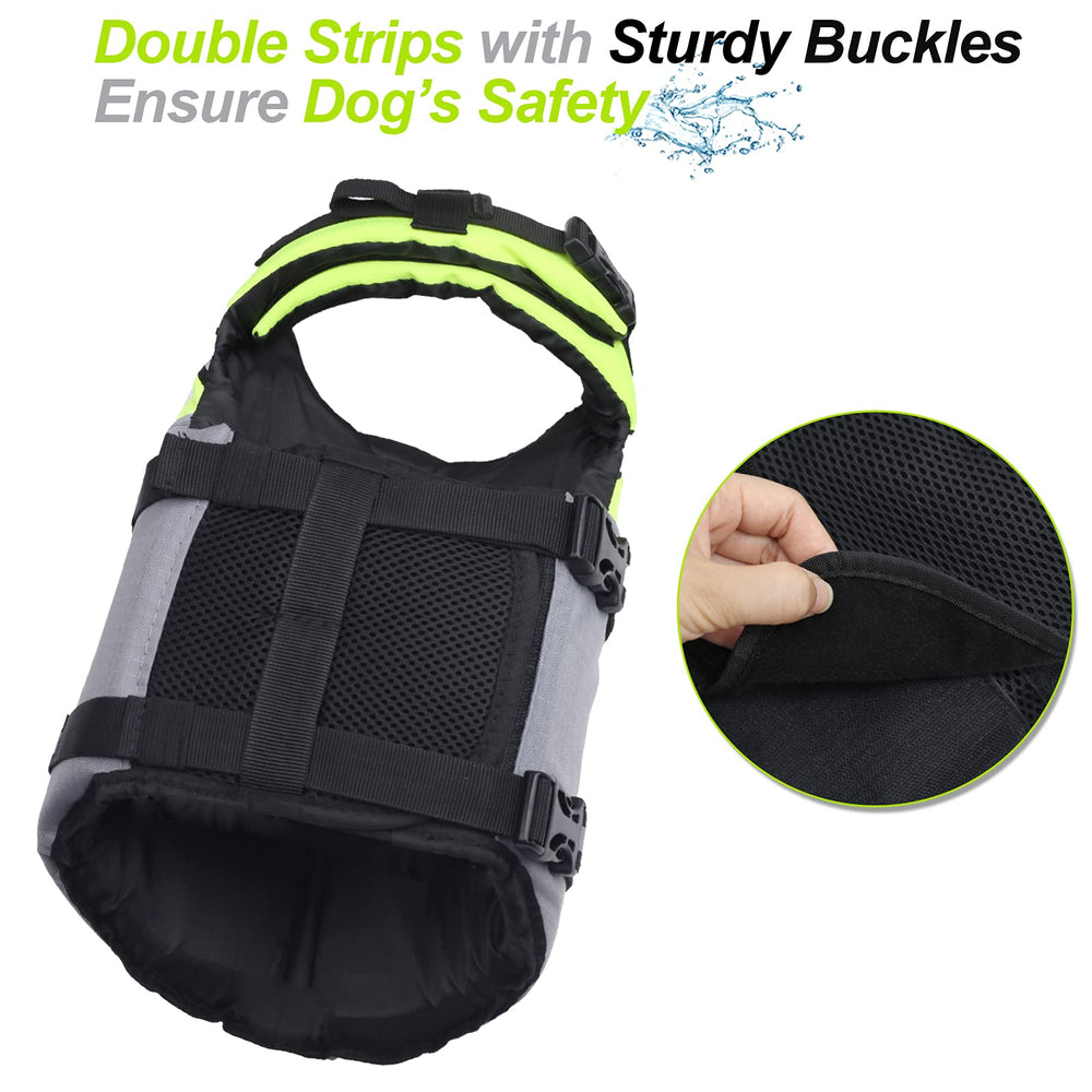 VIVAGLORY Sports Style Dog Life Vest with handle and D-ring for quick rescue and control.