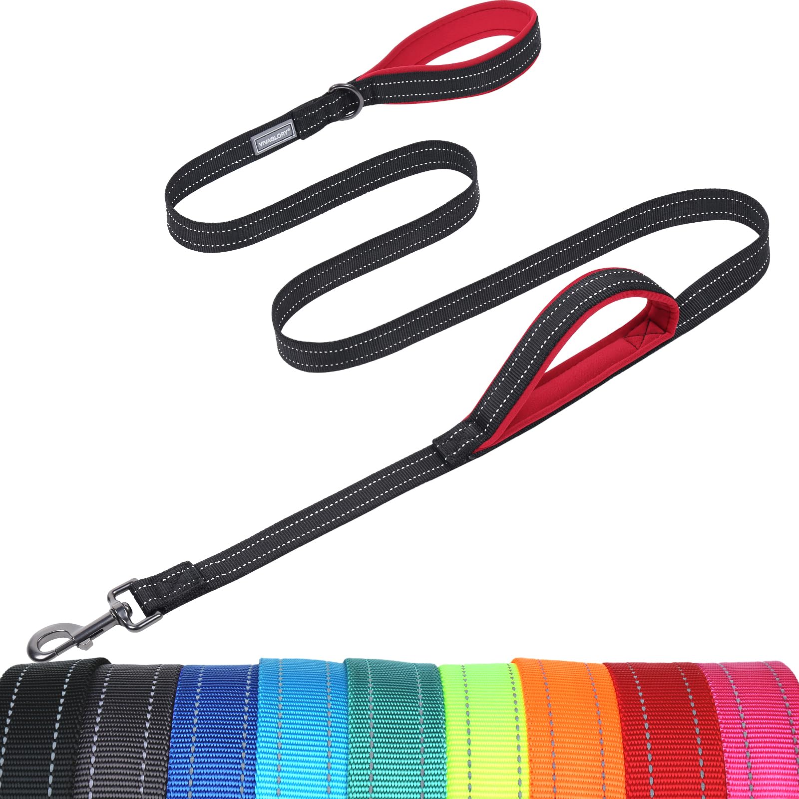 VIVAGLORY Twingrip leash with soft neoprene handle for comfortable daily walks.