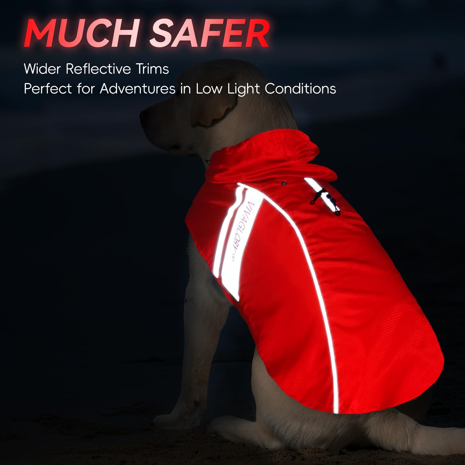 VIVAGLORY Wetoff raincoat with reflective trim improves visibility in low light.