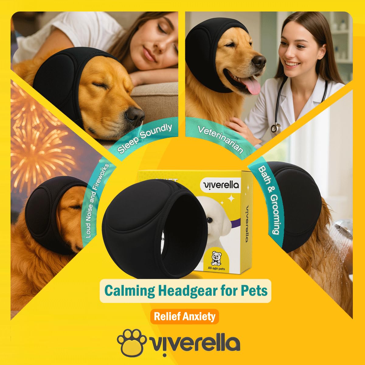 Viverella dog-ear-wraps for grooming comfort reduces stress during clipping