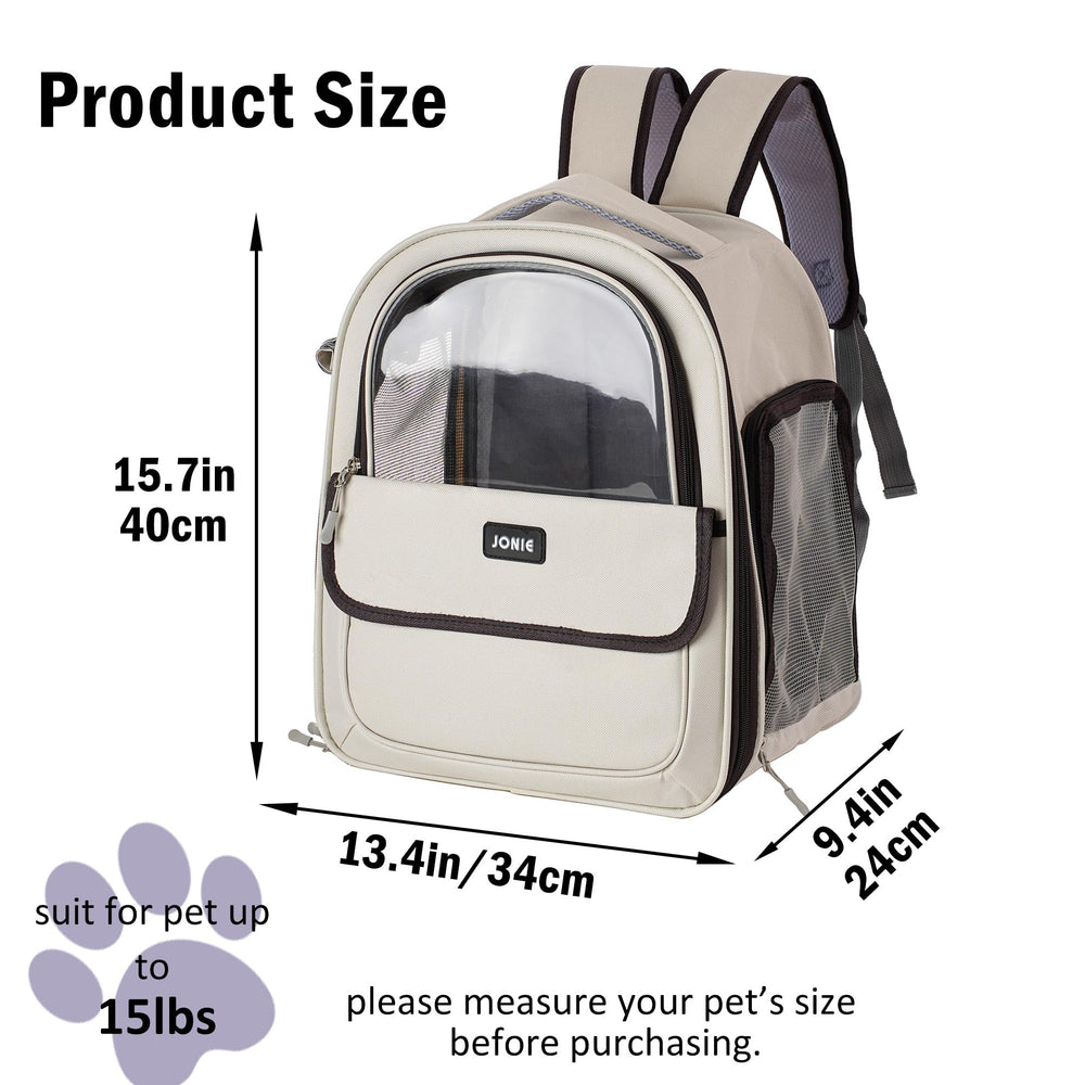 Vivicreate cat backpack front-pocket offers convenient storage during walks.