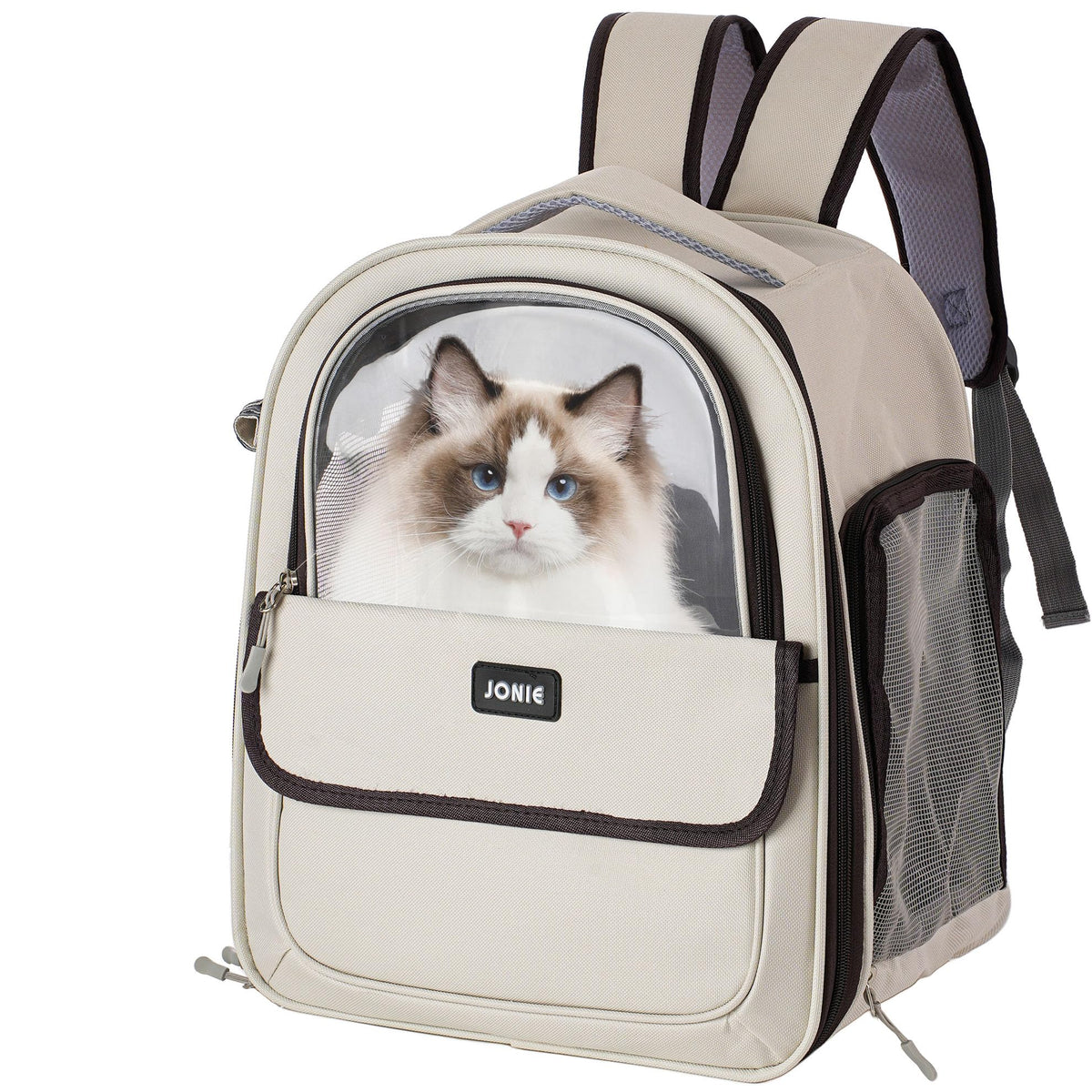 Vivicreate cat backpack large-cats-15lbs roomy fit for lounging during travel.