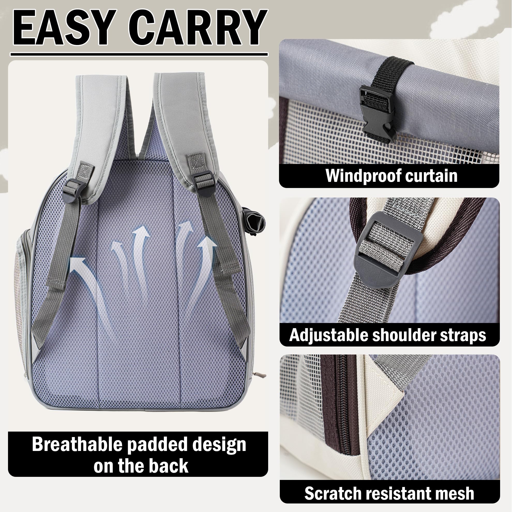 Vivicreate cat backpack-two-way-zippers help secure belongings during travel.