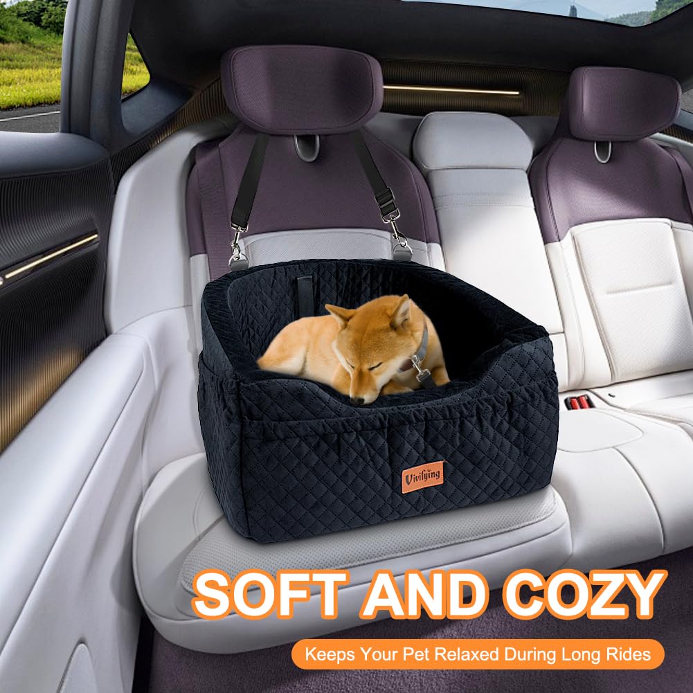 Vivifying dog car seat converts to cozy bed for home, camping, or outdoors.
