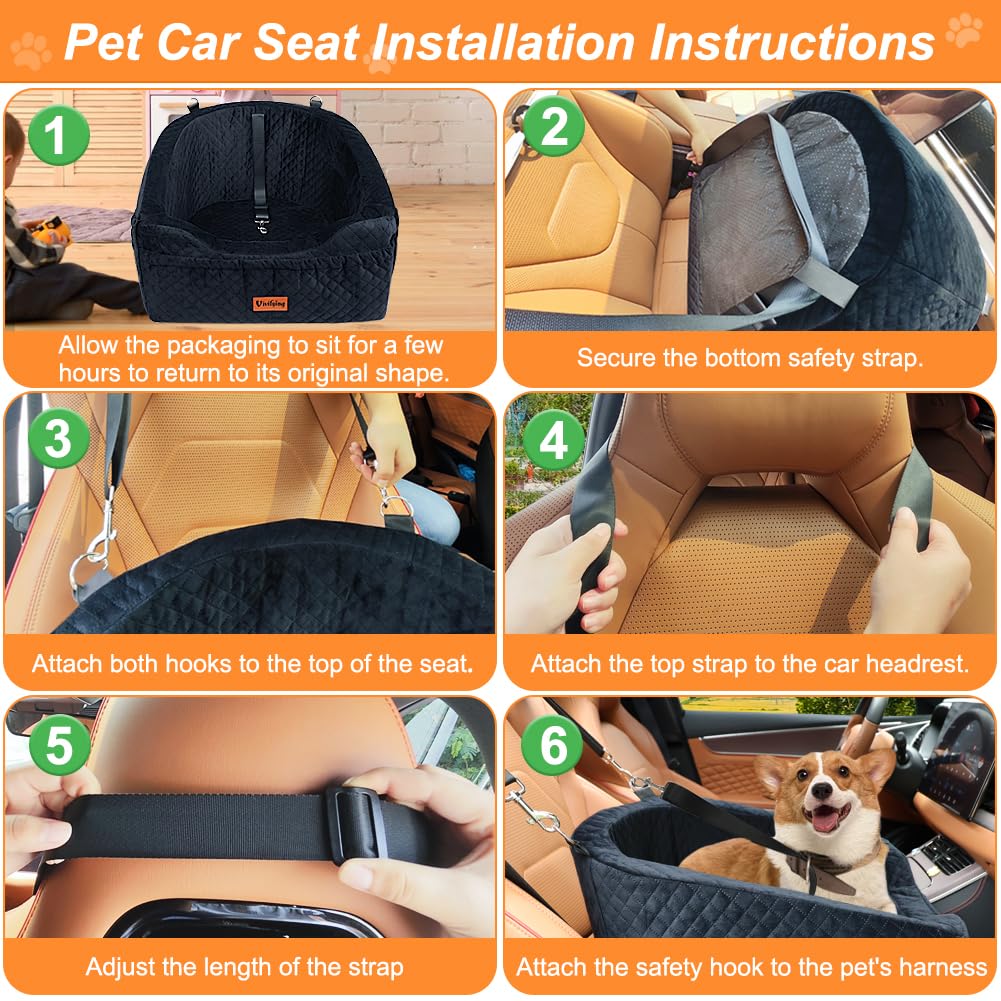 Vivifying dog car seat dimensions show fit in cars, trucks, and SUVs.