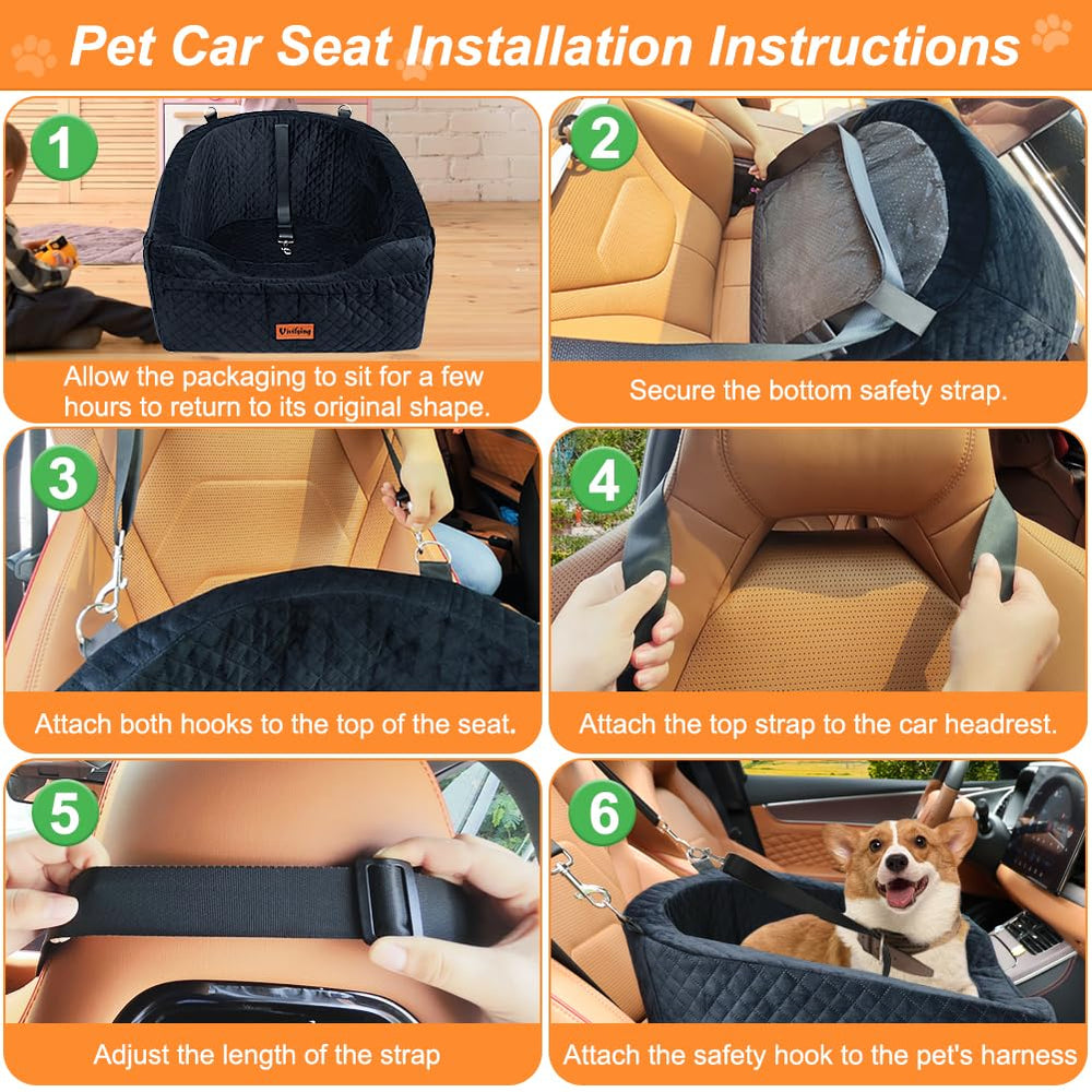 Vivifying dog car seat dimensions show fit in cars, trucks, and SUVs.
