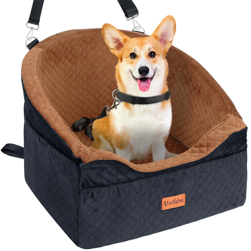 Vivifying dog car seat front view; secure installation for safer road trips.