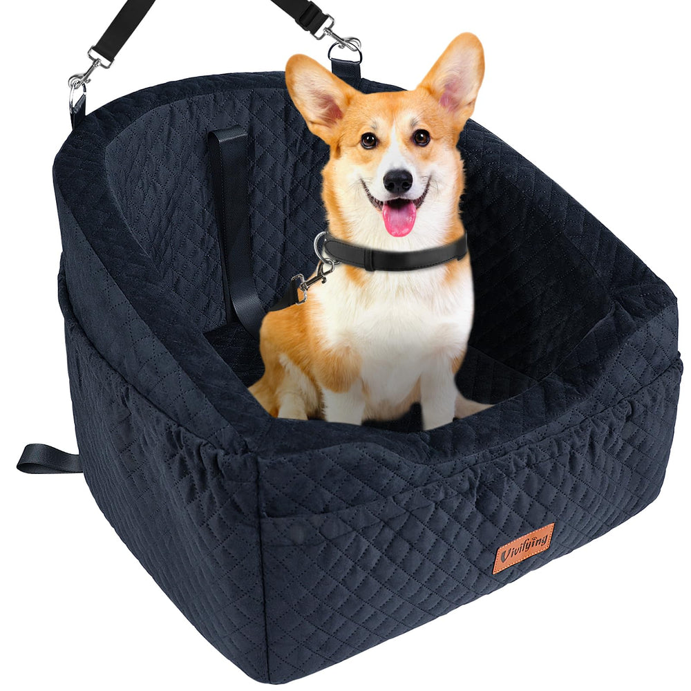 Vivifying dog car seat in car showing secure fit for small to medium dogs.