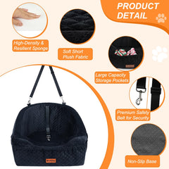 Vivifying dog car seat with safety leash attached to harness for secure travel.