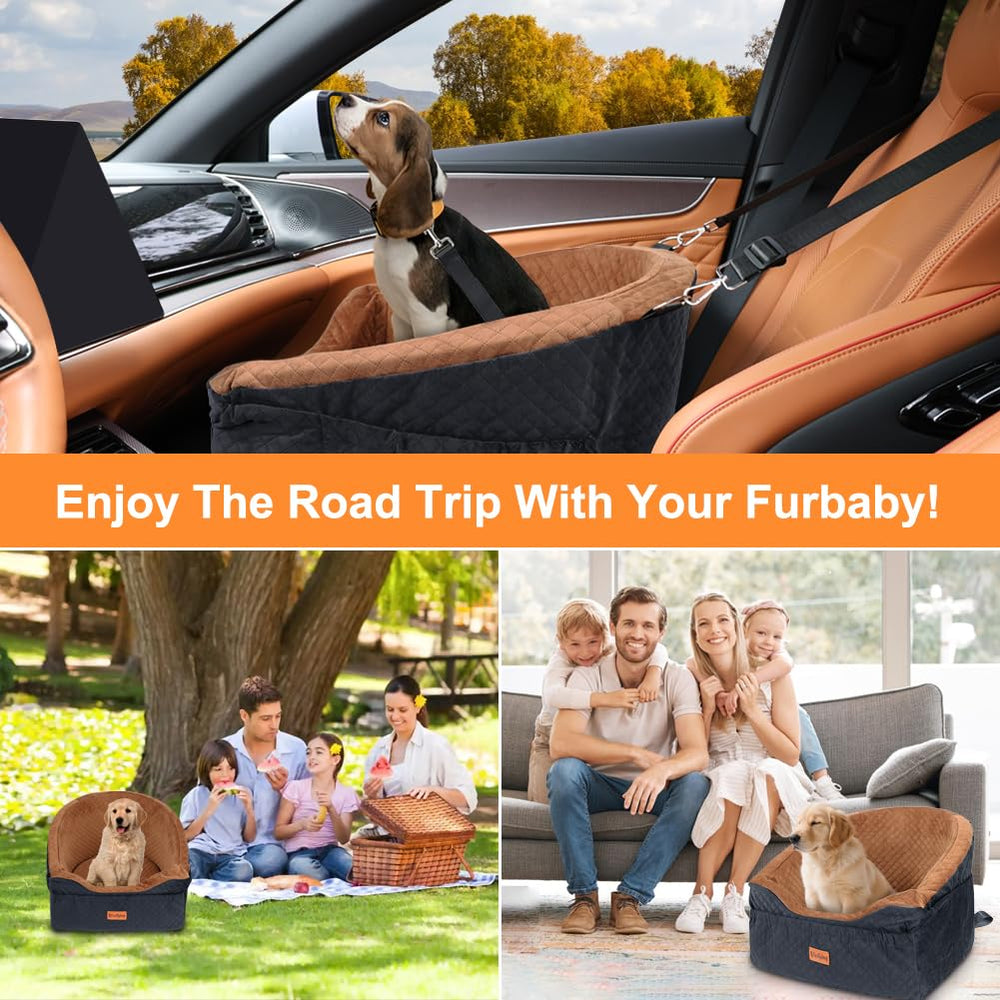 Vivifying dog car seat soft plush cushion; comfort over bumps.