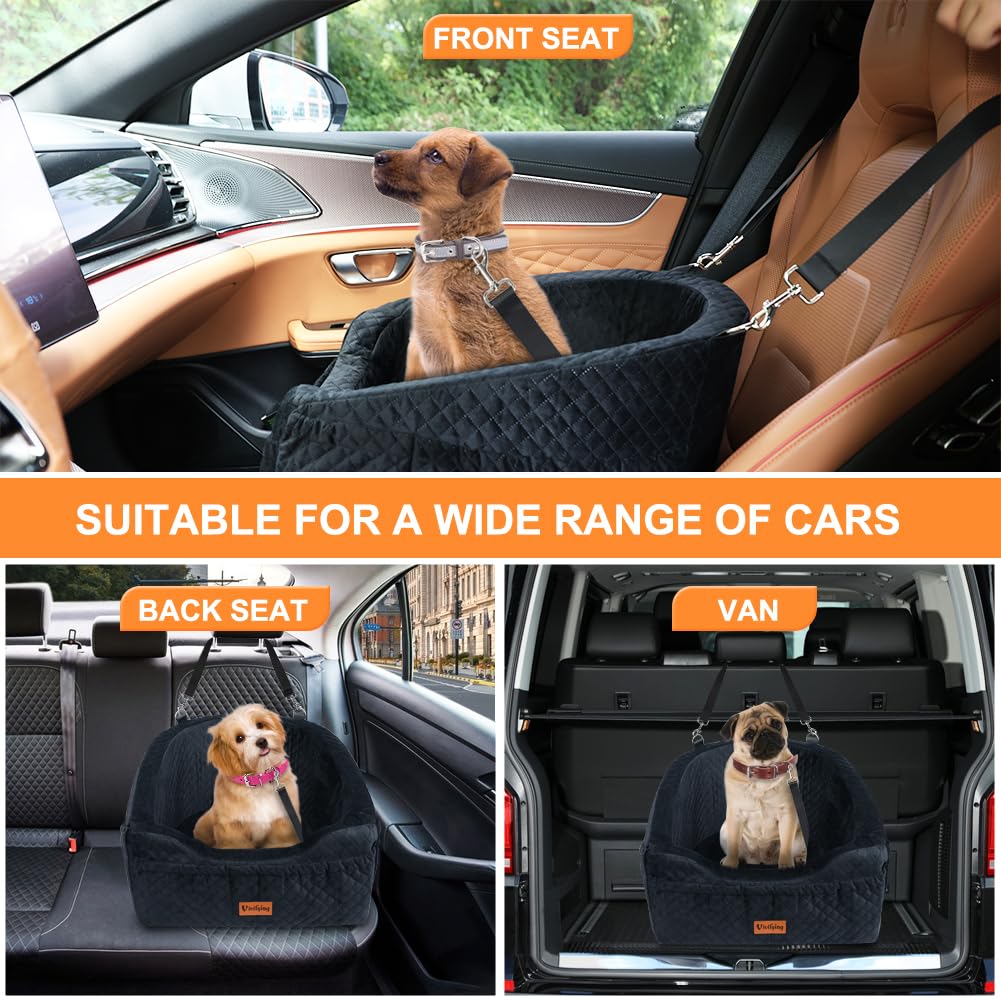 Vivifying dog car seat storage pockets keep toys and treats within reach.