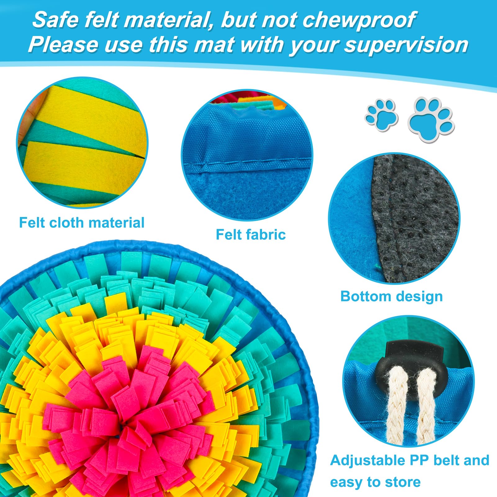 Vivifying Snuffle Mat bright color pattern attracts dogs and slows meals through sniffing