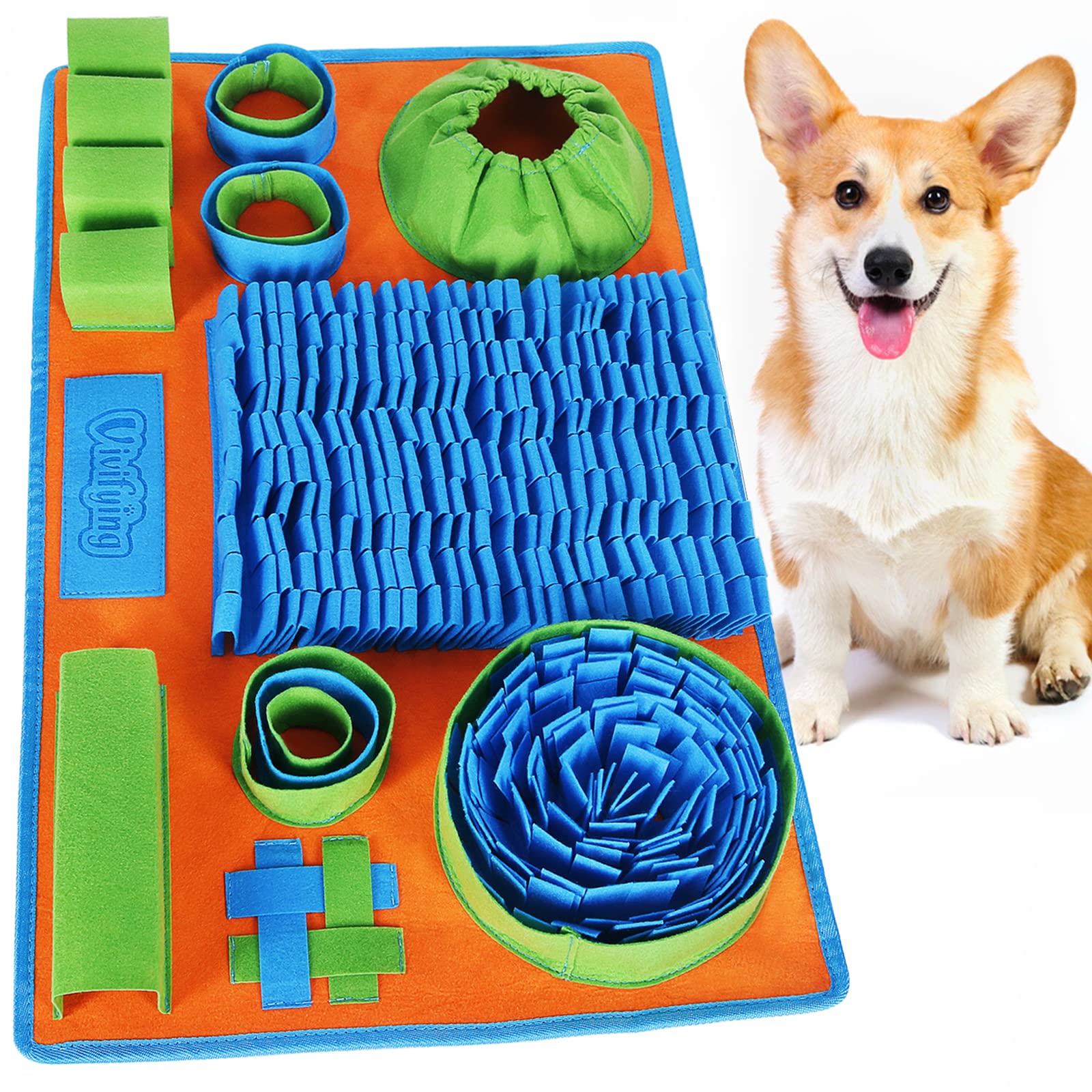 Vivifying Snuffle Mat for Dogs showing interactive puzzle play to enrich feeding.