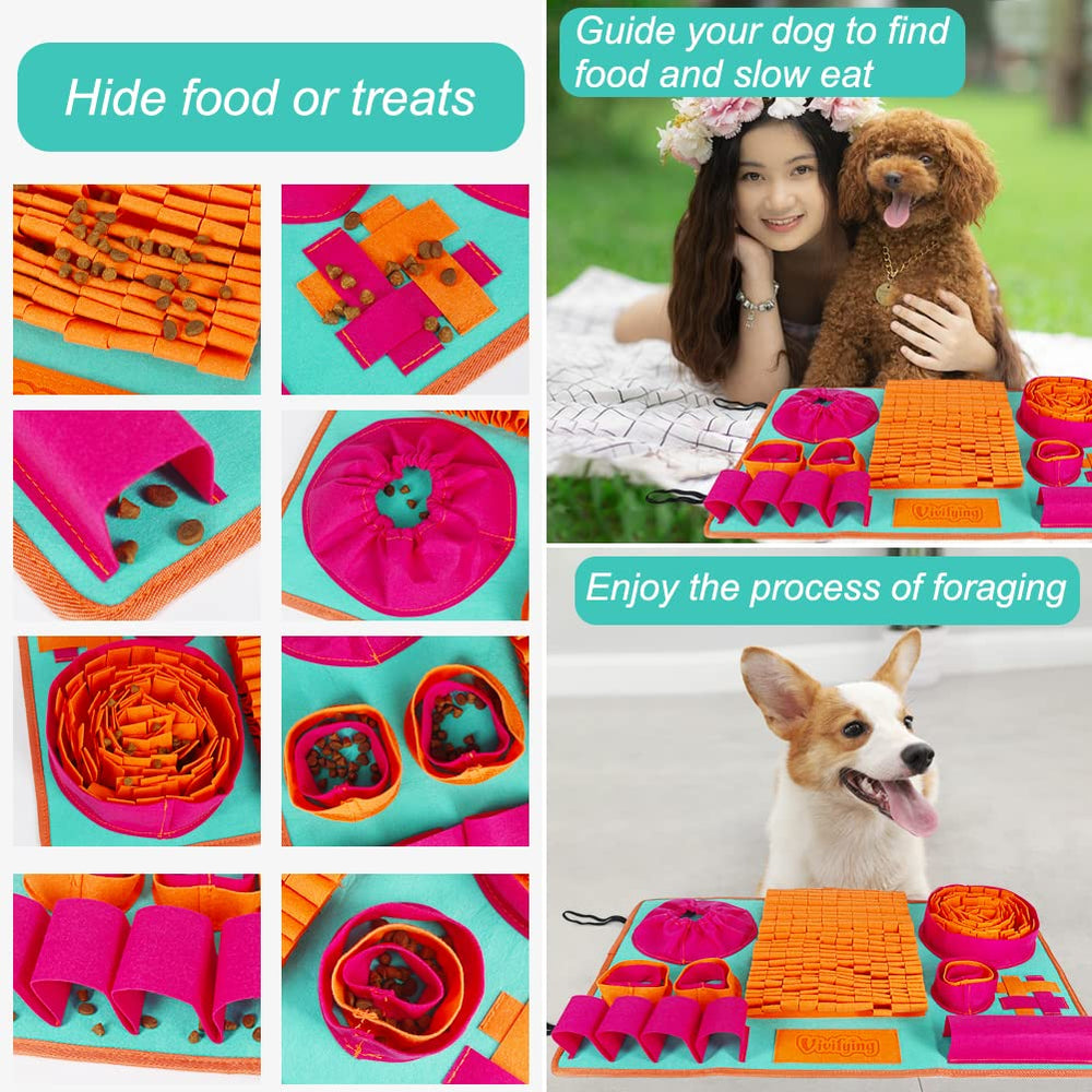 Vivifying snuffle mat portable with elastic straps for storage on the go.