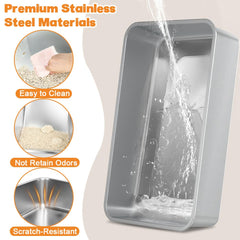Vivifying easy-clean stainless steel surface simplifies rinsing away waste.