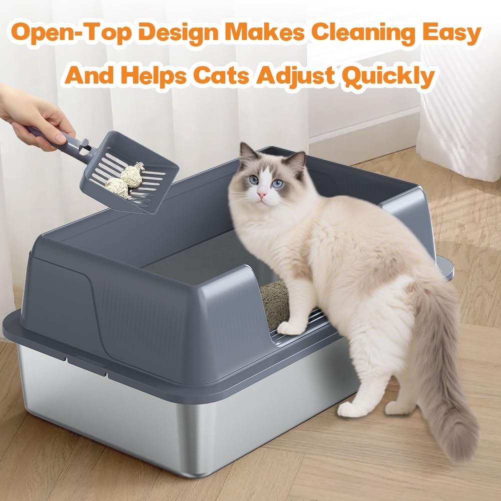 Vivifying modern-style stainless-steel litter box blends with home decor.