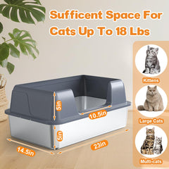 Vivifying stainless-steel cat litter box side-entry door eases entry for cats.