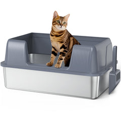 Vivifying stainless-steel cat litter box XL open-top design for spacious cat comfort.
