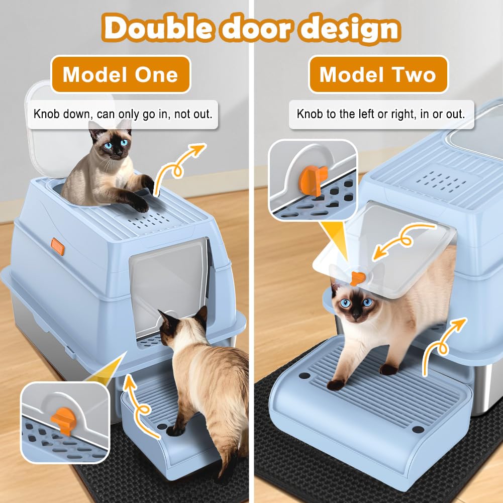 Vivifying stainless steel litter box interior setup shows easy-clean surface