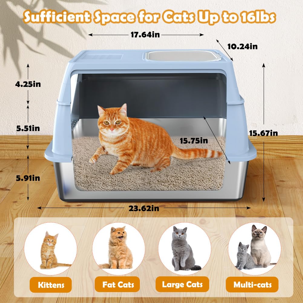 Vivifying stainless steel litter box lid top view emphasizes odor-control enclosure