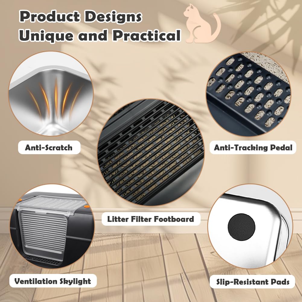 Vivifying stainless steel litter box three modes for enclosed open or semi-enclosed use
