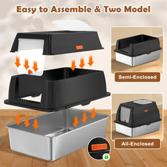 Vivifying stainless steel litter box with smooth surface for quick cleaning