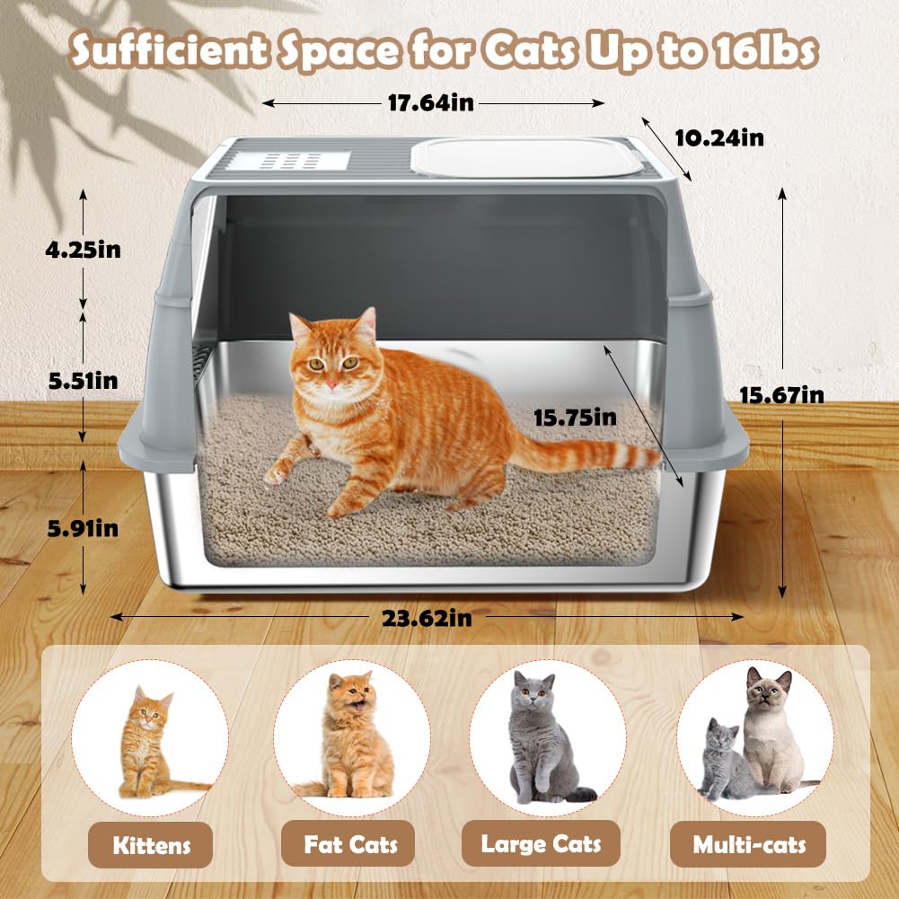 Vivifying stainless steel litter box top exit focuses on easy access for cats