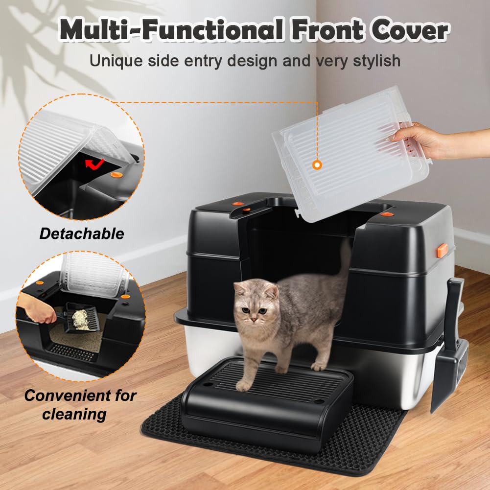 Vivifying stainless steel litter box top shield reduces splashes