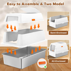 Vivifying XL stainless litter box interior view reveals spacious area for big cats.