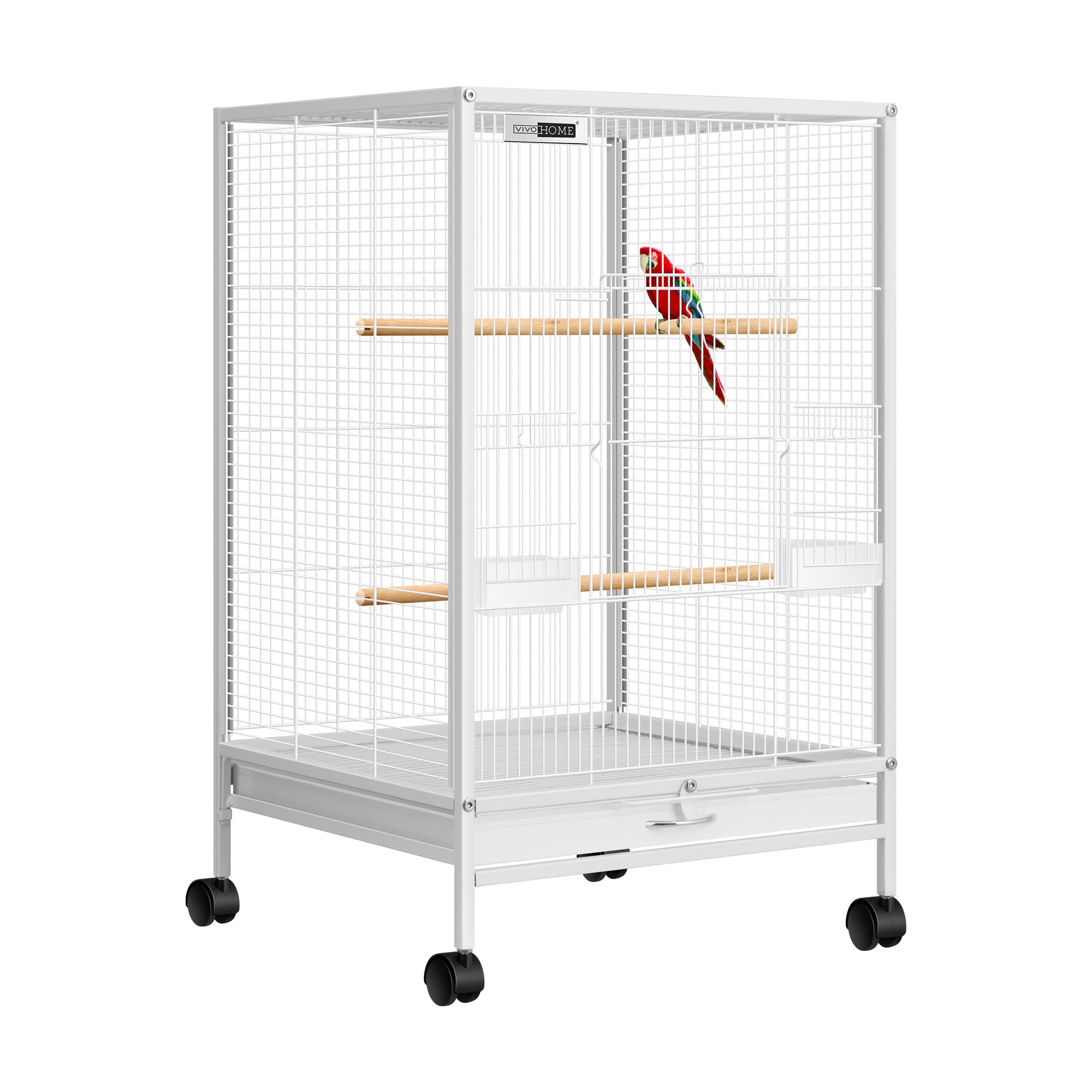 VIVOHOME 30-inch cage on rolling stand, front view demonstrates mobility