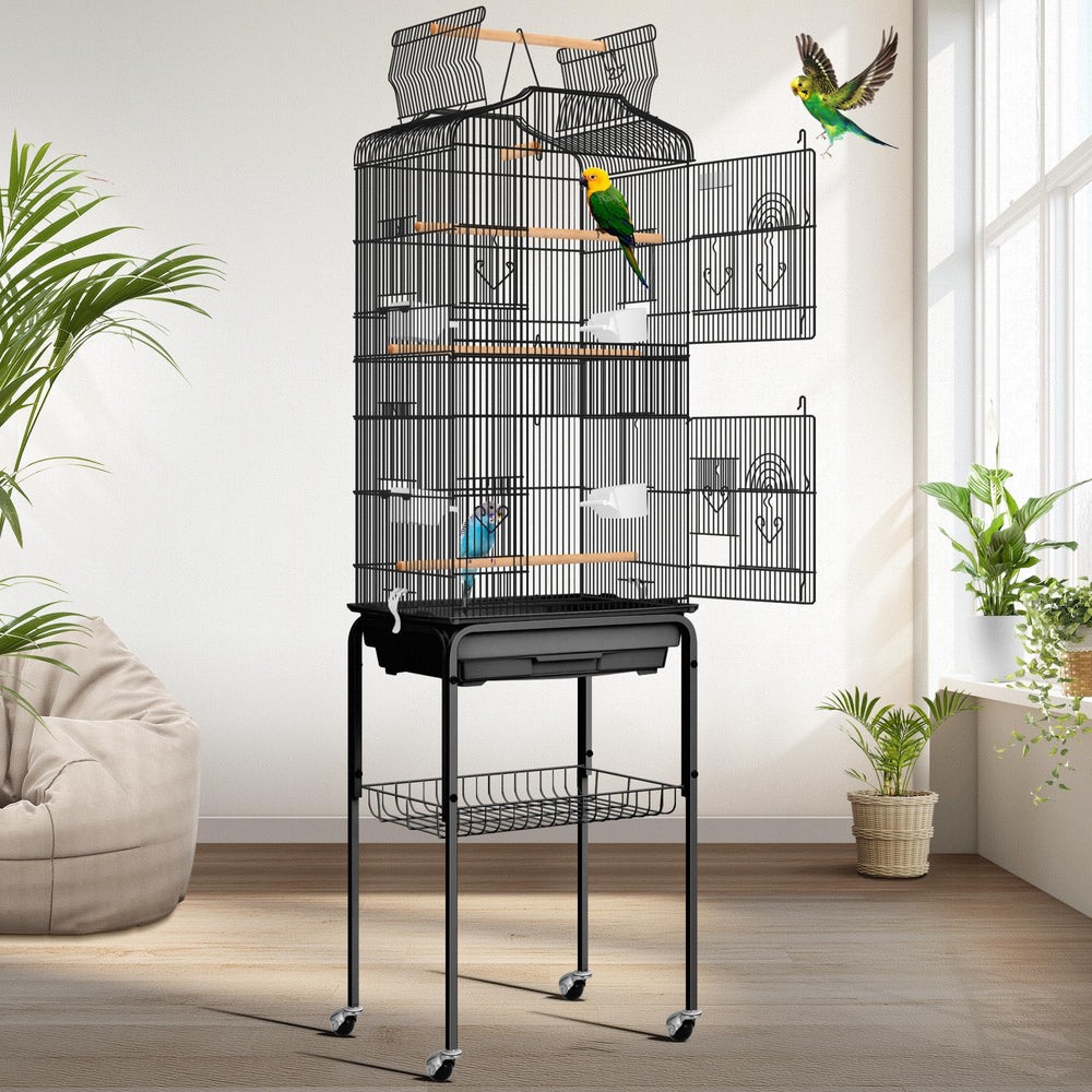 VIVOHOME 64-inch bird cage with play top and rolling stand, mobile for room-to-room placement.
