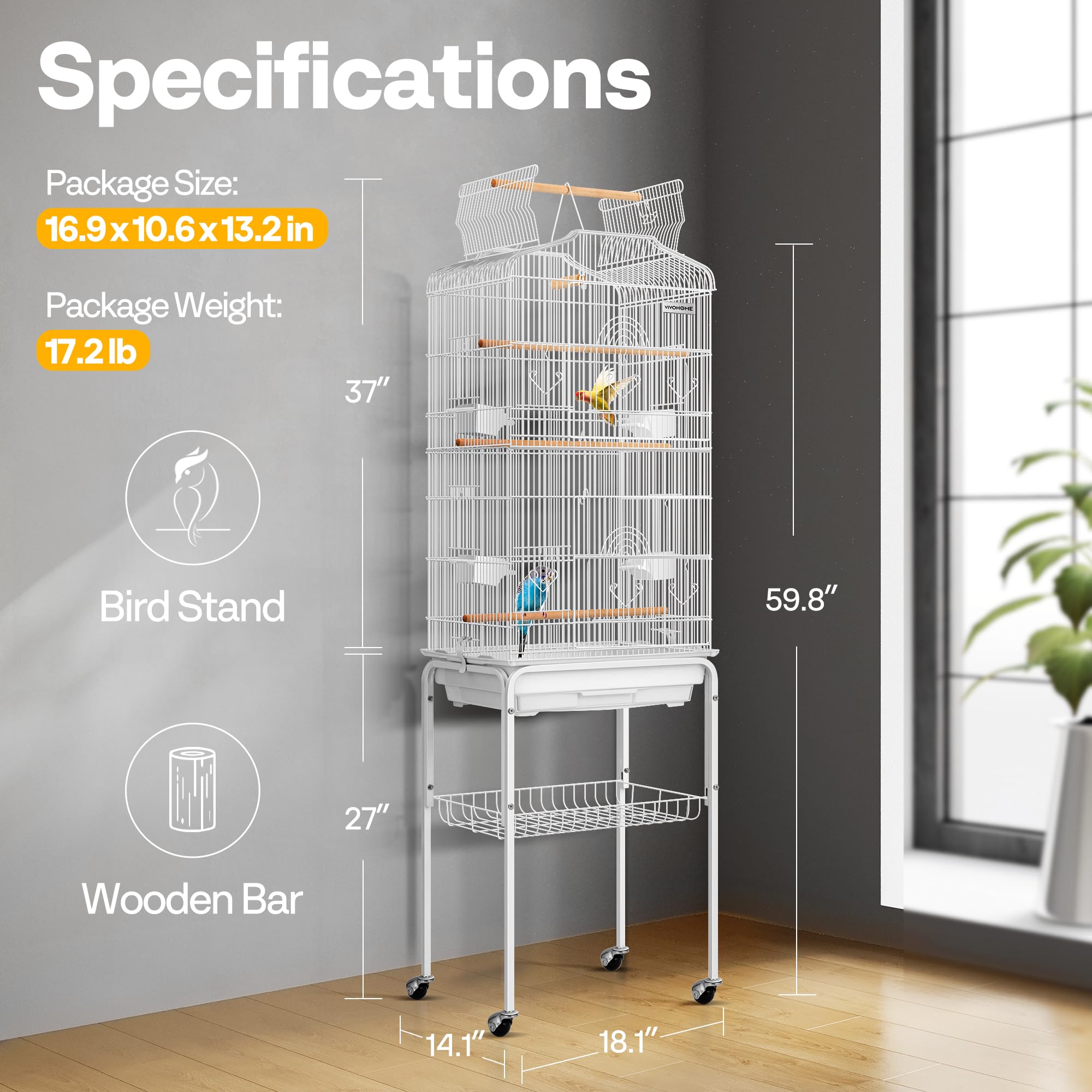 VIVOHOME cage comes with feeders, perches, and a swing for setup convenience