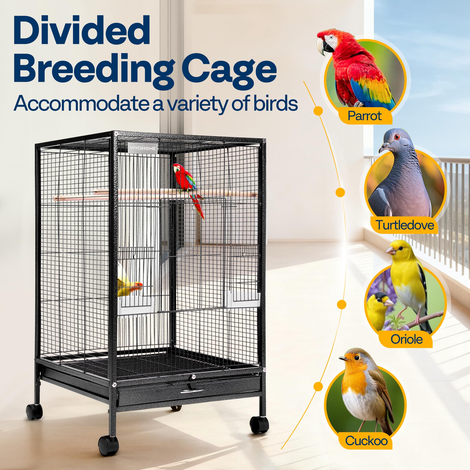 VIVOHOME bird cage accessories include food boxes and perches for feeding.