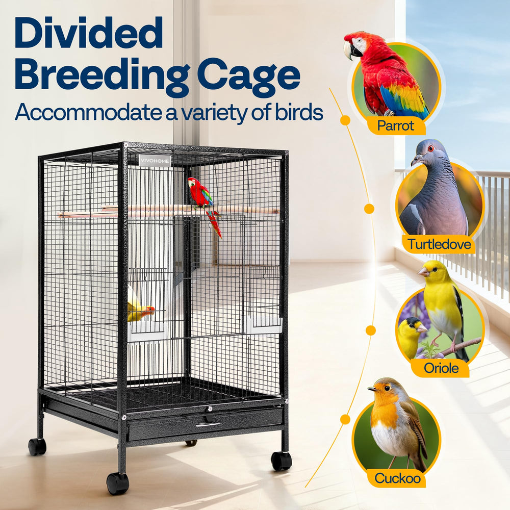 VIVOHOME bird cage accessories include food boxes and perches for feeding.