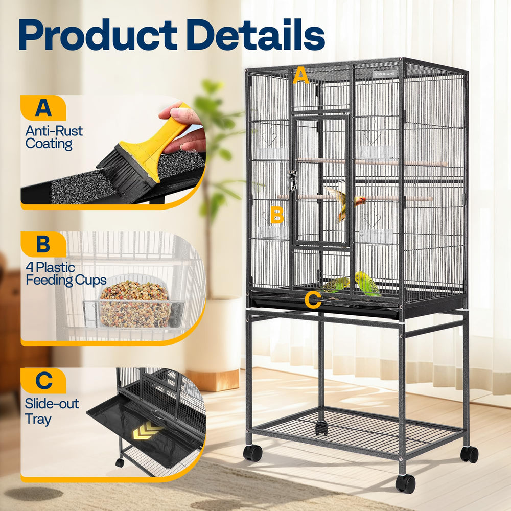 VIVOHOME bird cage flat-top design offers extra space for toys and plants