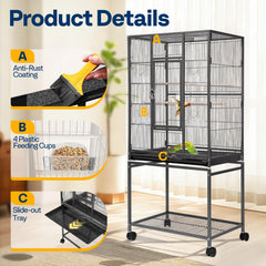VIVOHOME bird cage flat-top design offers extra space for toys and plants