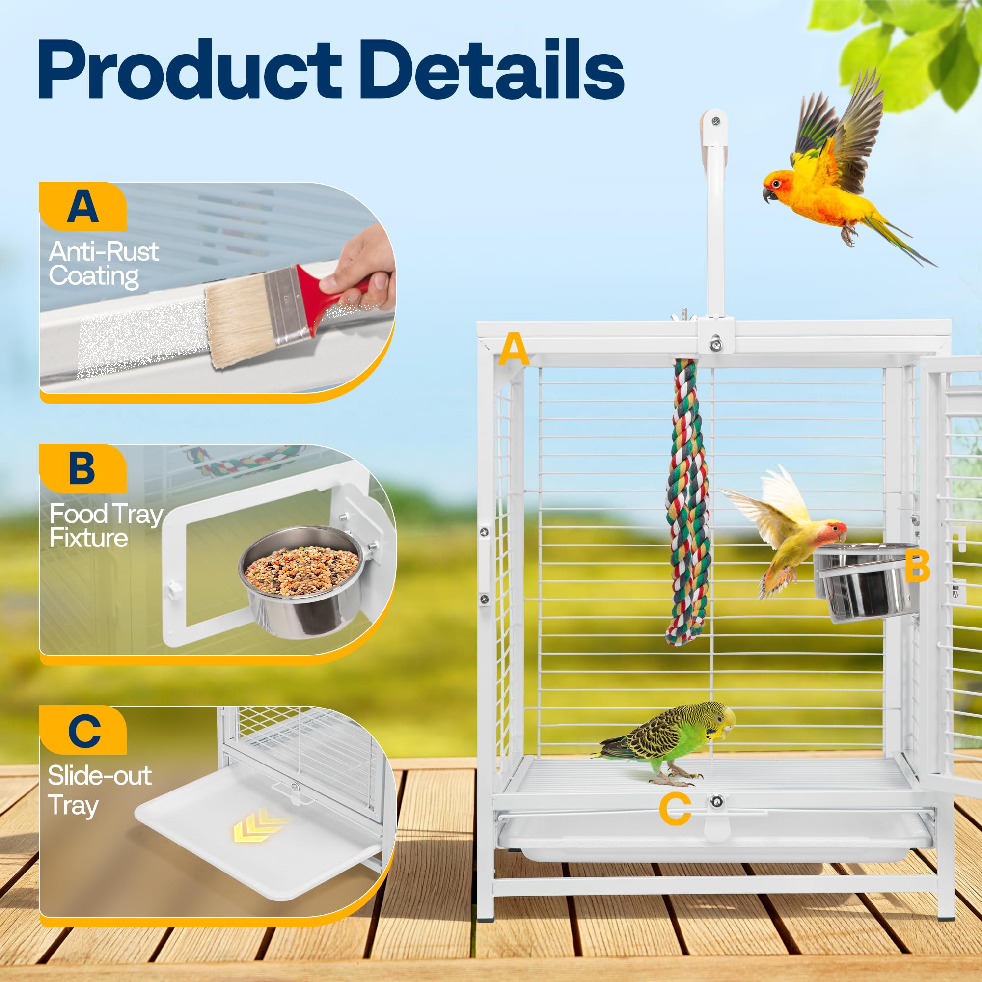 VIVOHOME lightweight 14-lb cage supports portable travel and handling.