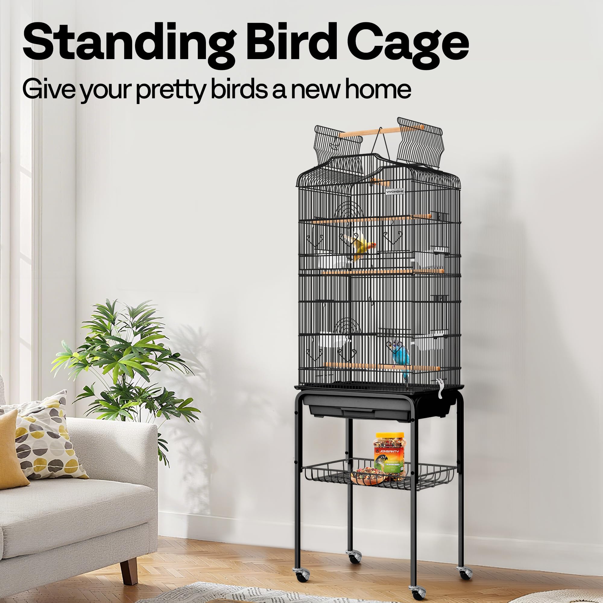 VIVOHOME bird cage side-door access shows dual entry points for feeding and care.