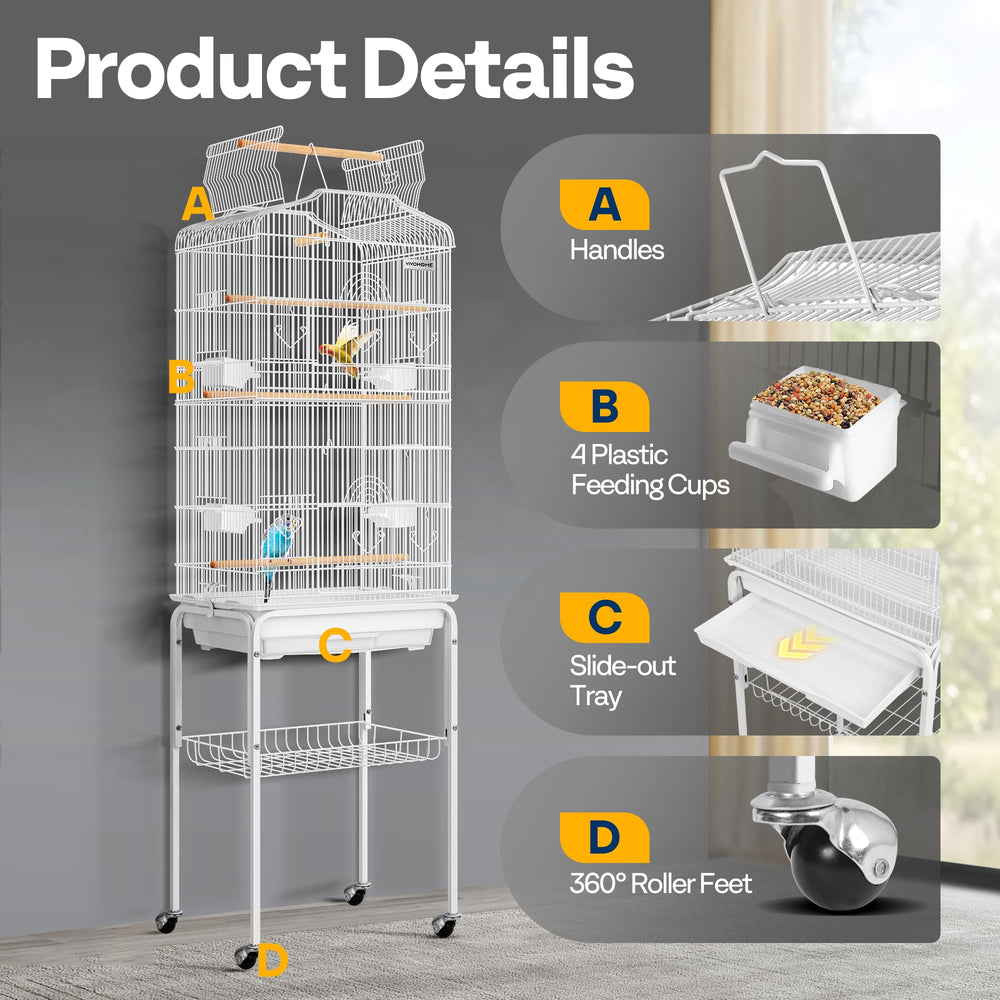 VIVOHOME cage includes a swing and multiple perches for enrichment