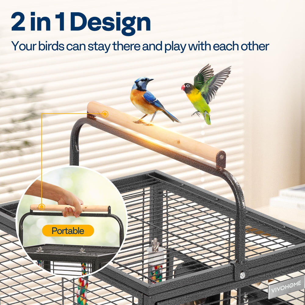 VIVOHOME bird travel cage dimensions view emphasizes roomy interior for small birds.