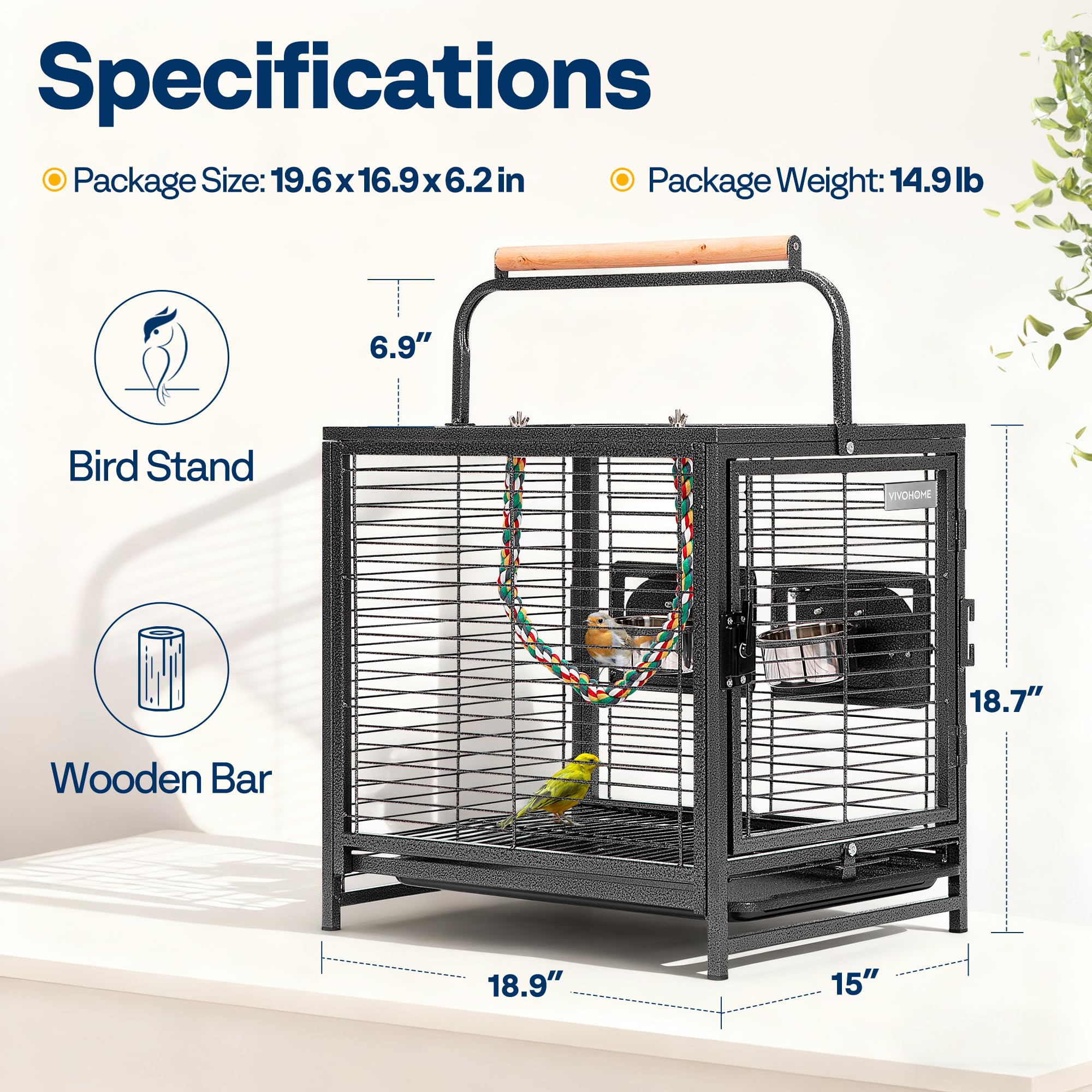 VIVOHOME bird travel cage in-use demonstrates safe spacing and portable design.