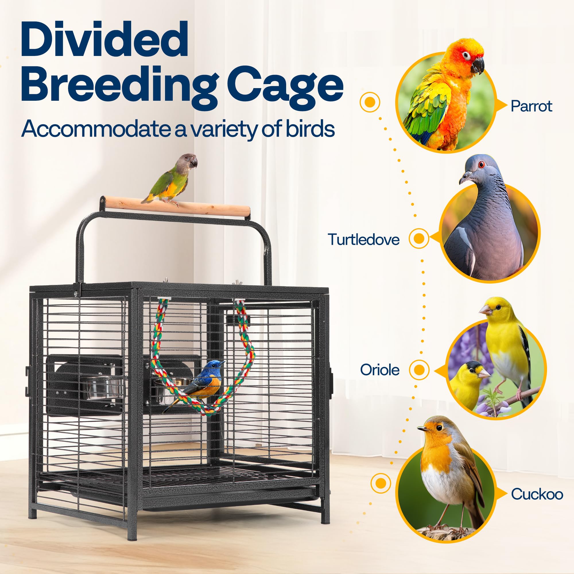 VIVOHOME bird travel cage rope entertainment image shows colorful play accessory.