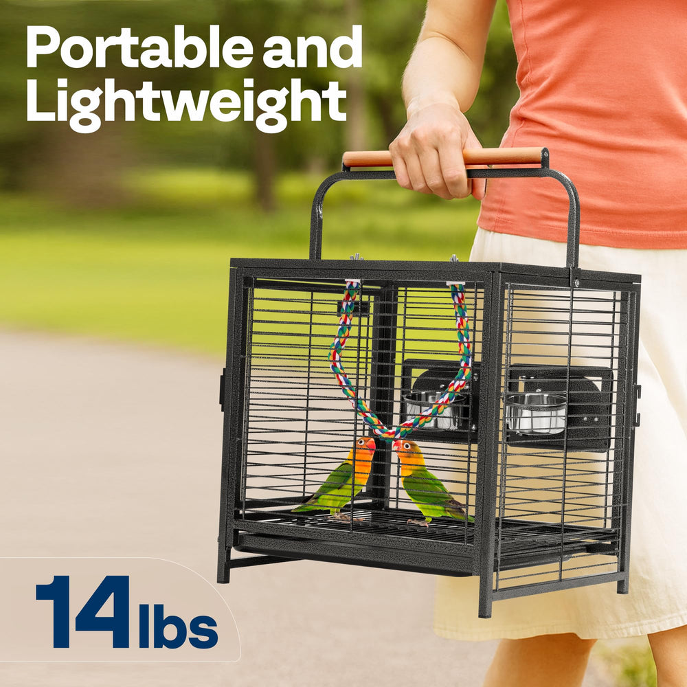 VIVOHOME bird travel cage side view highlights compact footprint for easy travel storage.