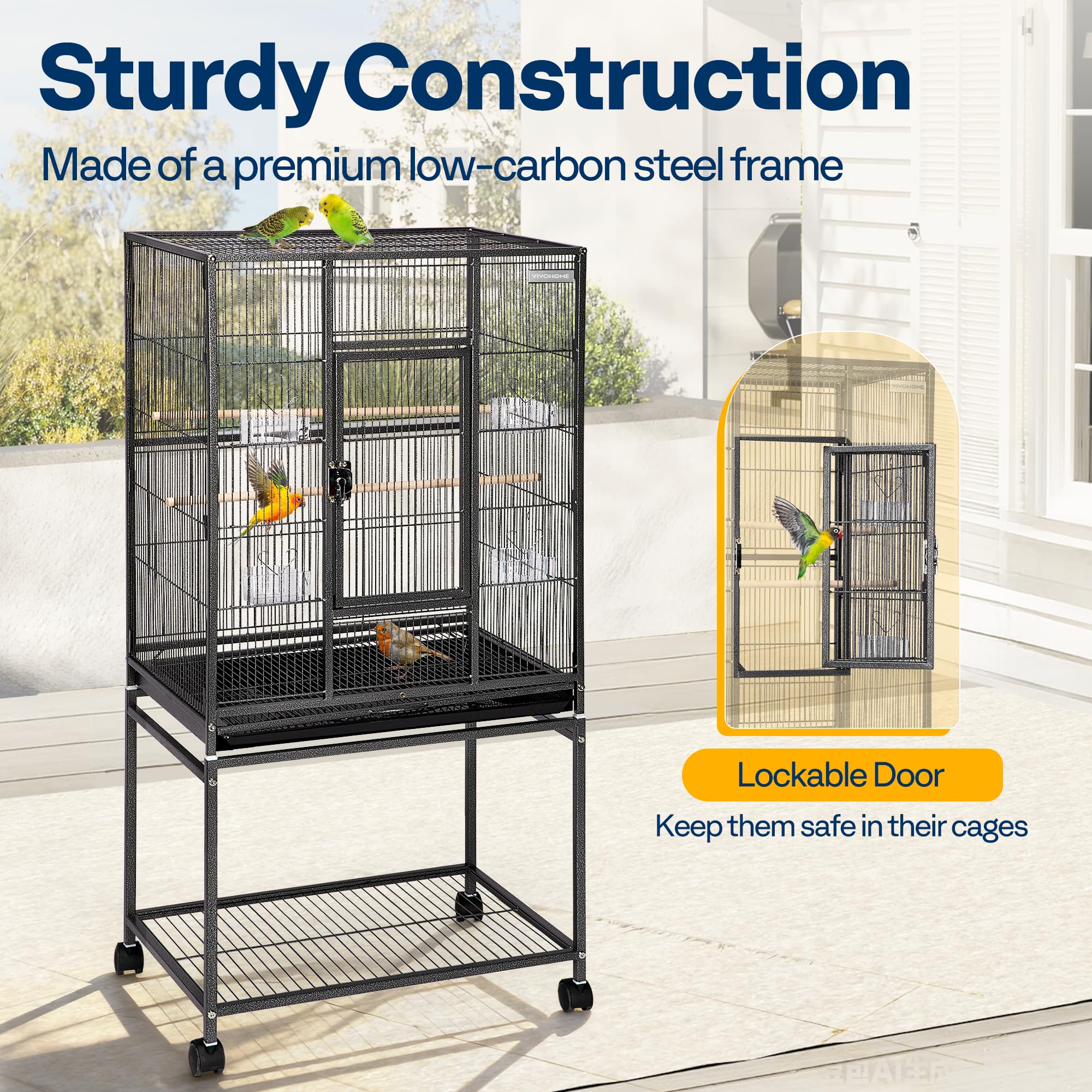 VIVOHOME cage with four universal casters for flexible placement